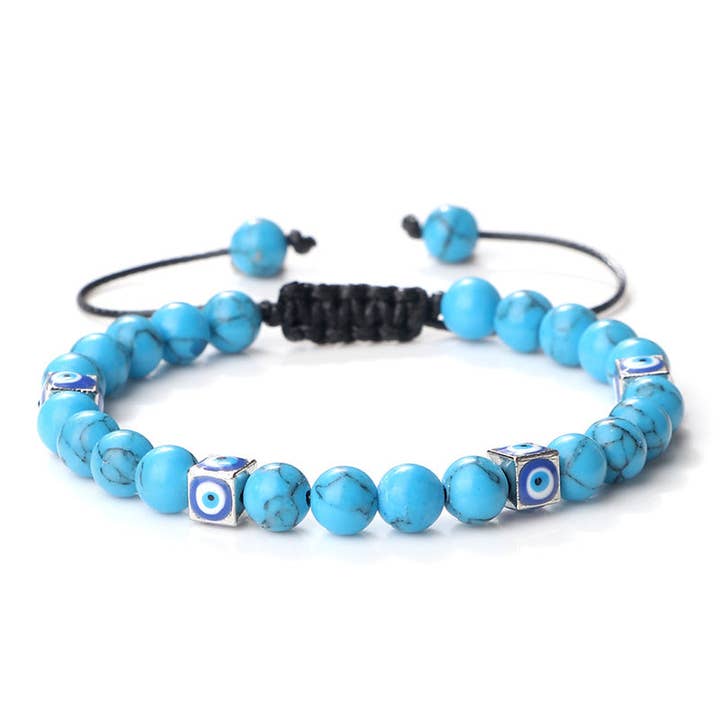 Perimade & Co. LLC - Wholesale Beaded Bracelet - Evil Eye Nazar Turquoise Bead Rope Bracelet in Solid Copper