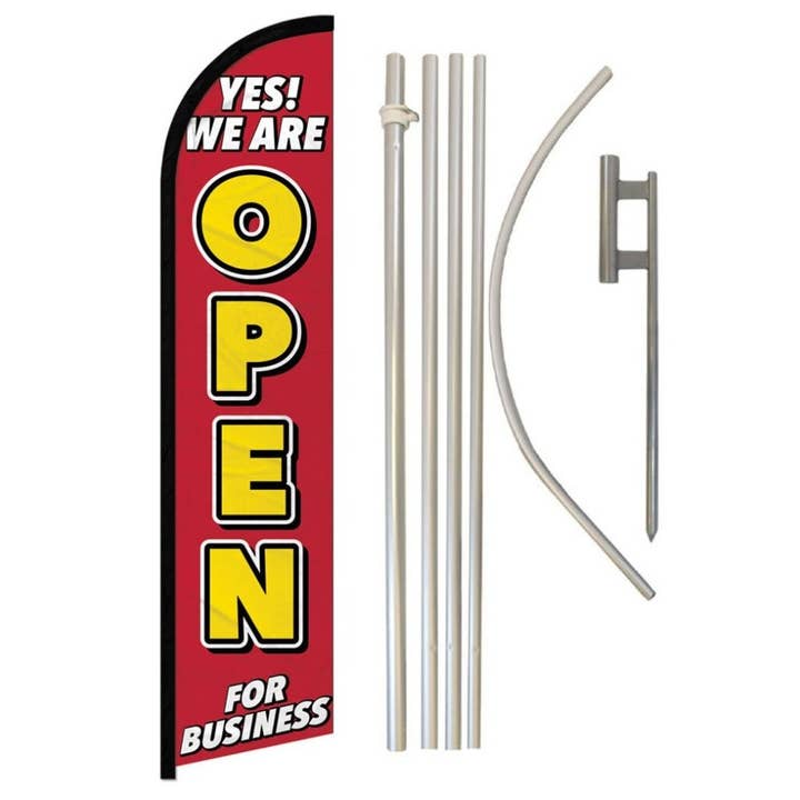 Yes! We Are Open Windless Banner Flag & Pole Kit for wholesale by Flags Importer