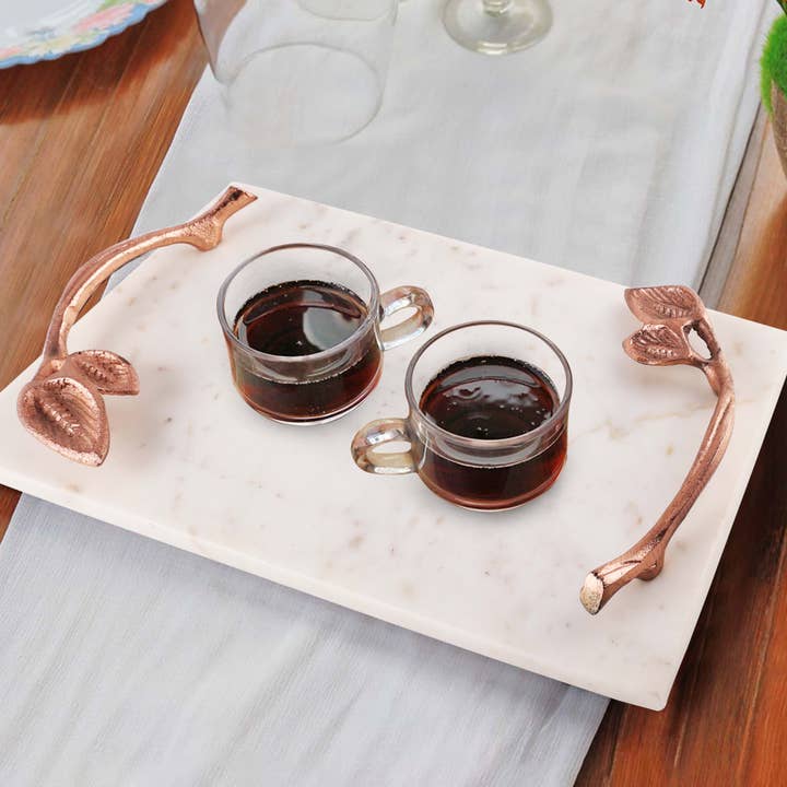 INOX artisans - Wholesale Decorative Tray - INOX Marcella Marble Tray with Leaf Handles2