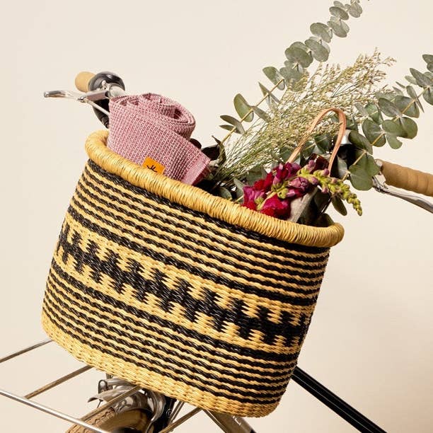 The African Home Goods - Wholesale Basket - Bike Bicycle Basket- Black Stripes
