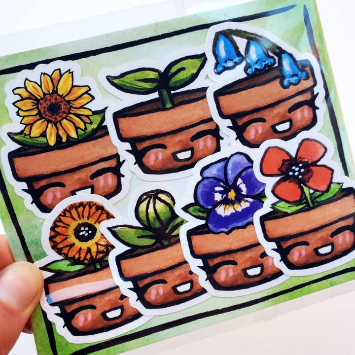 Art by Trisha Hall - Wholesale Sticker - Flower Pots | Matte Sticker Pack2