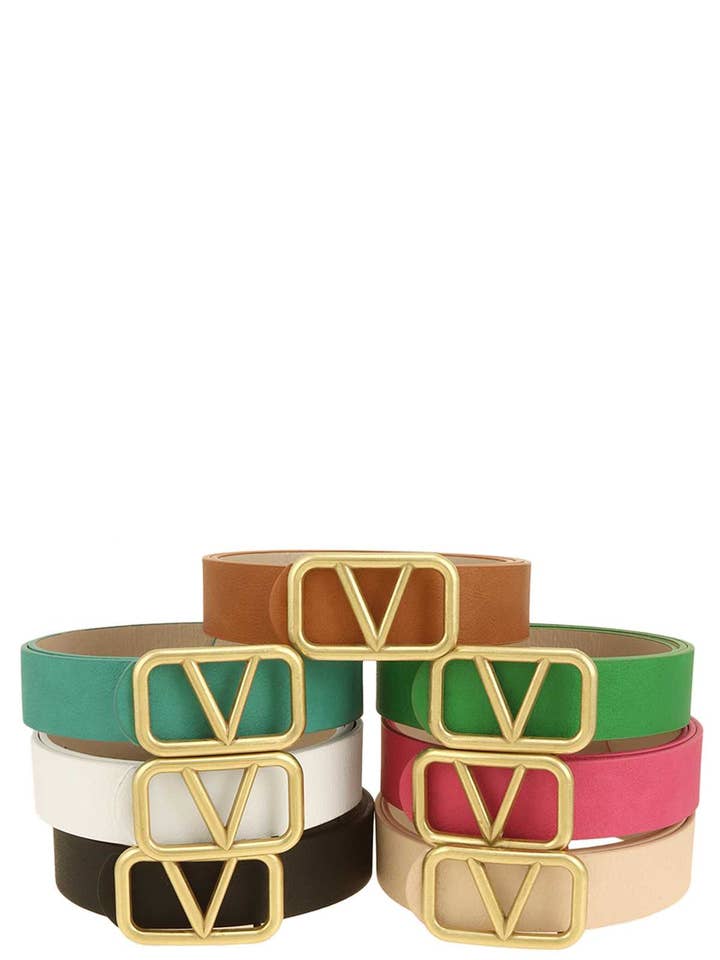 METAL V BUCKLE LEATHER BELT for wholesale by anbfashion