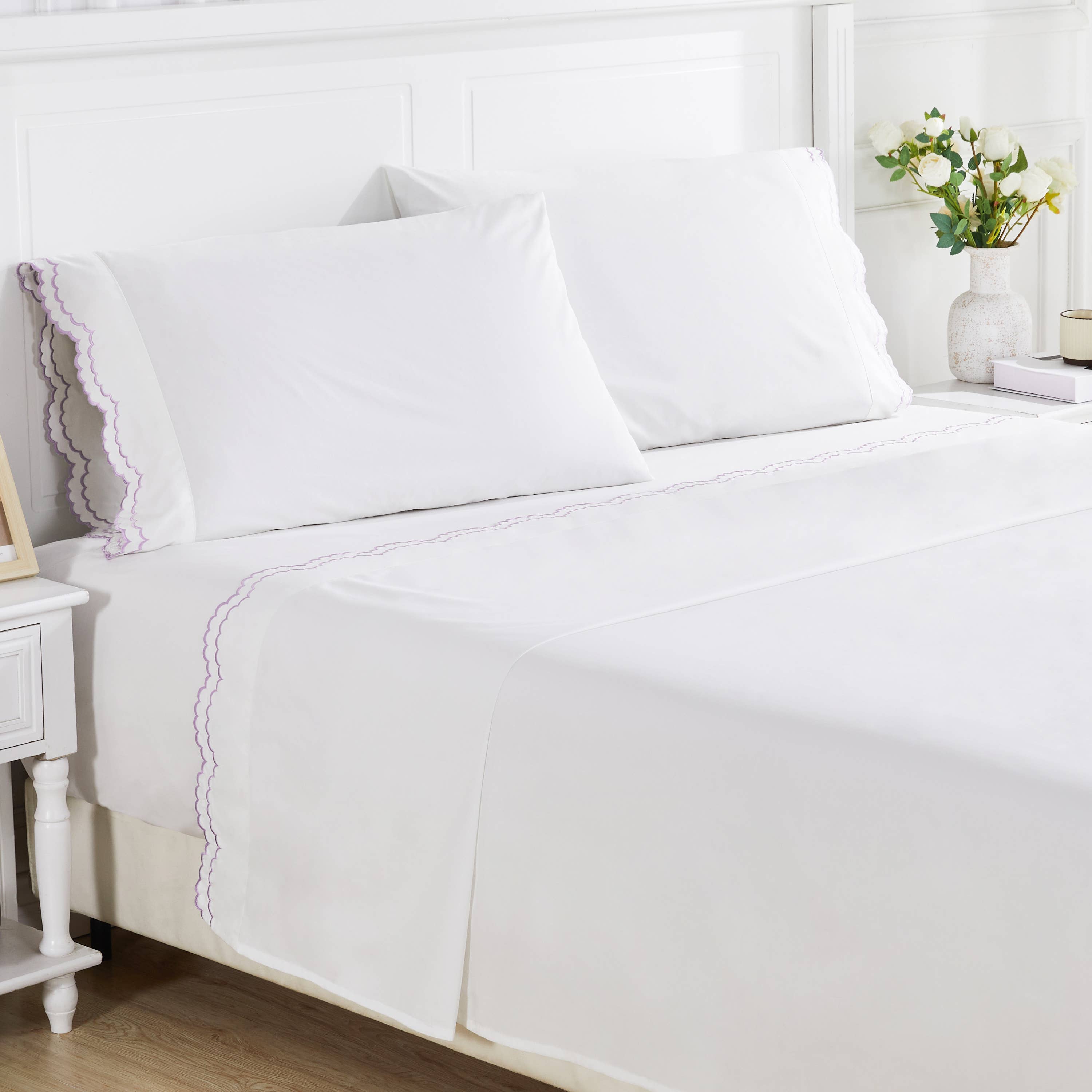 Mélange Home - Wholesale Sheet Set - Double Scallop Embroidered Cotton Percale Sheet Set24