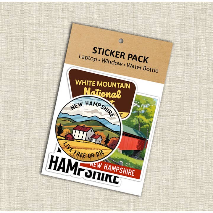New Hampshire Waterproof Laptop Sticker 4-Pack for wholesale by Coastal Creators of Connecticut