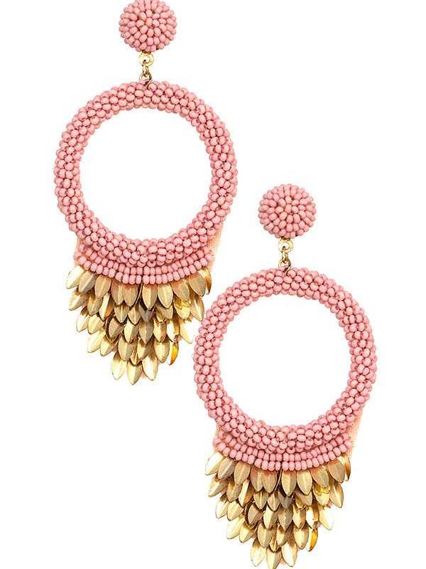 BEADED METAL MARQUISE LINK CIRCLE DROP EARRING for wholesale by anbfashion