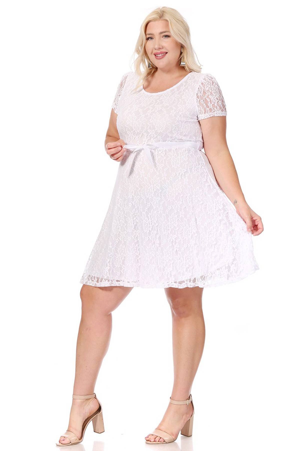MOA COLLECTION - Vente Robe – femme - Robe midi de soirée en dentelle à manches courtes pour femmes grande taille29