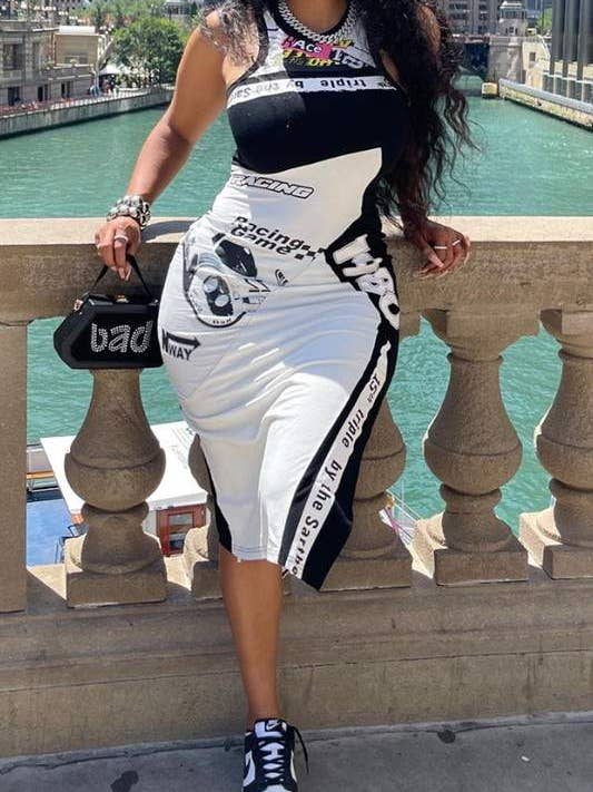 BLACK graphic tank pencil midi dress for wholesale on Faire1