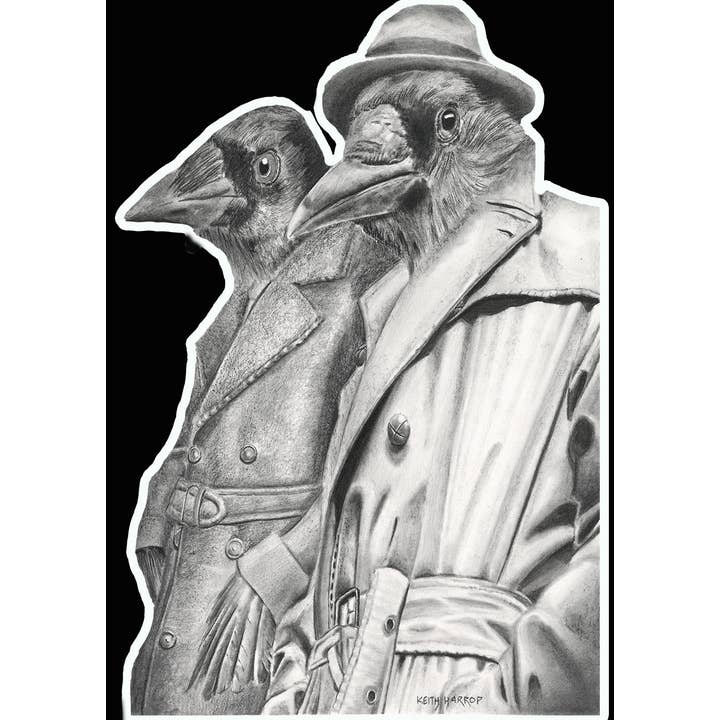 Murder of Crows Sticker. Unique animal pencil art for wholesale by Keith Harrop - Pencil Art