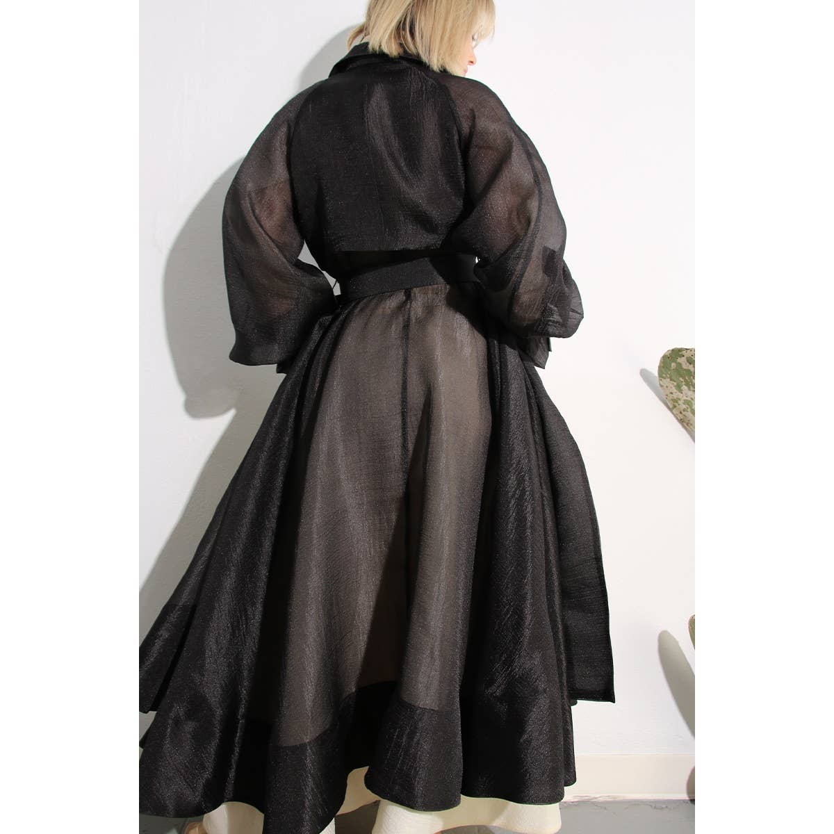 BLACK METALLIC ORGANZA TRENCH COAT for wholesale on Faire17