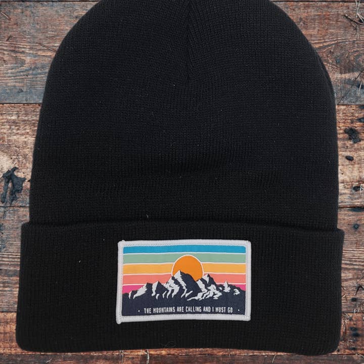 PNW Apparel - Wholesale Beanie - Unisex - Mountains Are Calling Beanie – Retro Sunset Patch