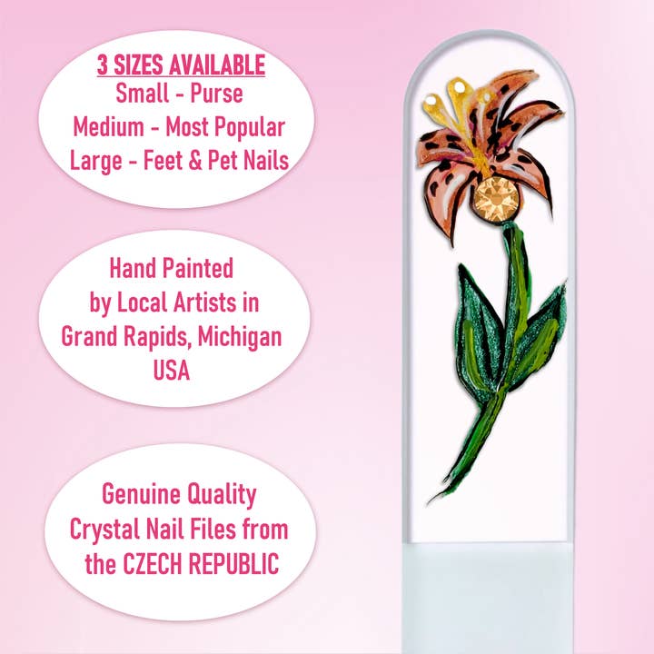 Classy Nail Files - Wholesale Nail File - Tiger Lily Flower Swarovski Hand Painted Crystal Nail File