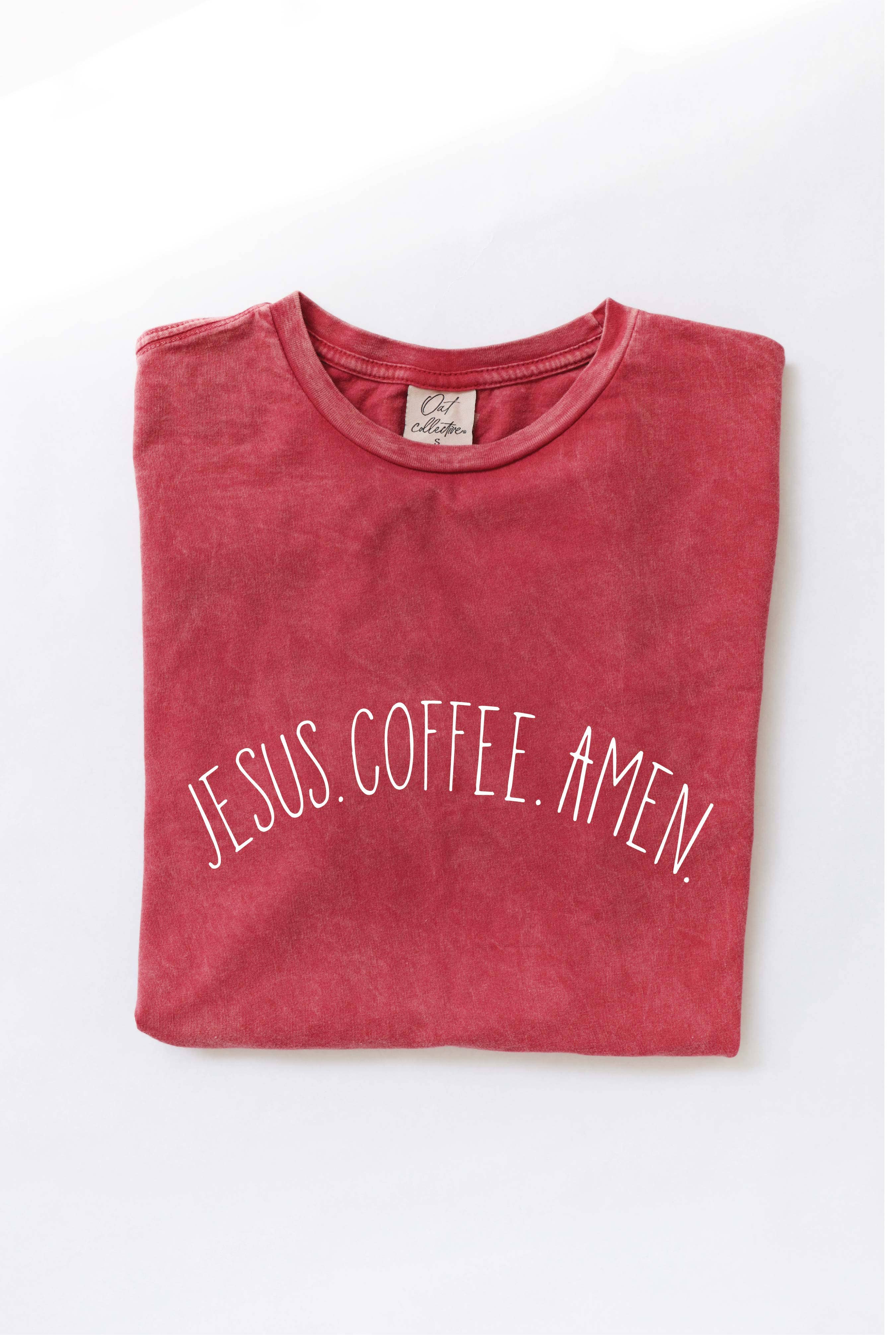 OAT COLLECTIVE - Venta al por mayor Camiseta serigrafiada - Mujer - Camiseta estampada JESUS COFFEE AMEN Mineral Washed1