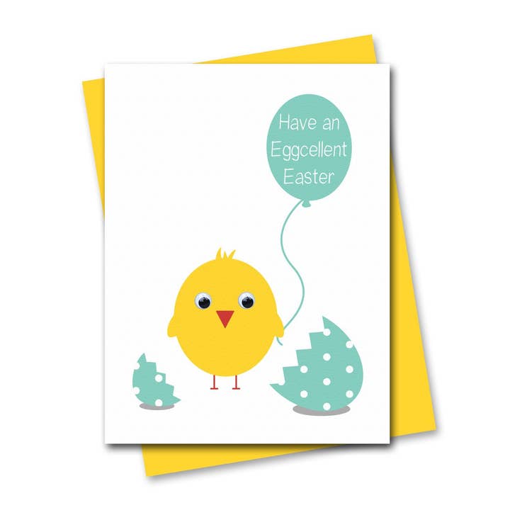 Easter Chick “Eggcellent Easter” Card for wholesale by Stripey Cats Cards