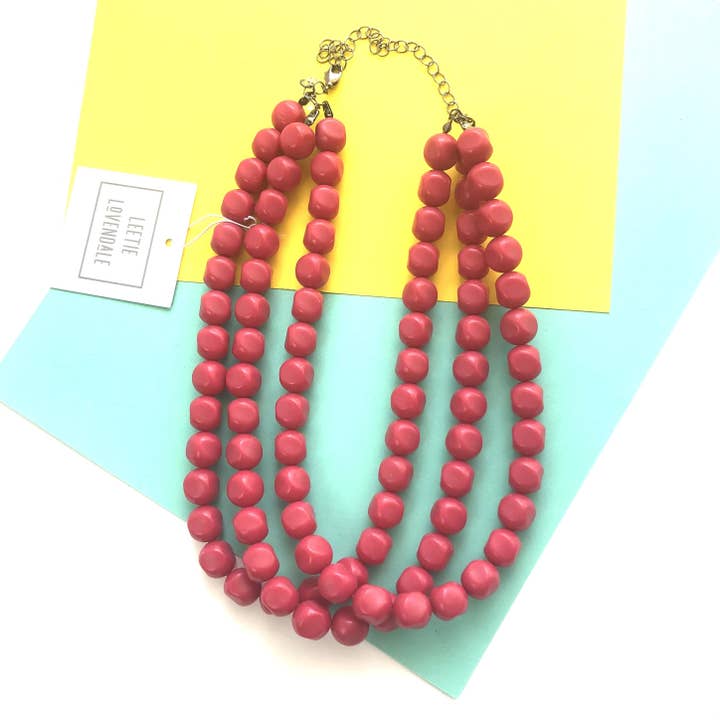 Magenta Pinched Beaded Morgan Necklace for wholesale by Leetie Lovendale