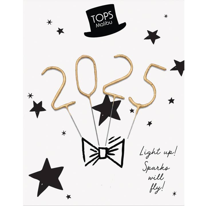TOPS Malibu - Wholesale Sparkler - Mini 4" Gold "2025" Sparklers Card - Top Hat Party