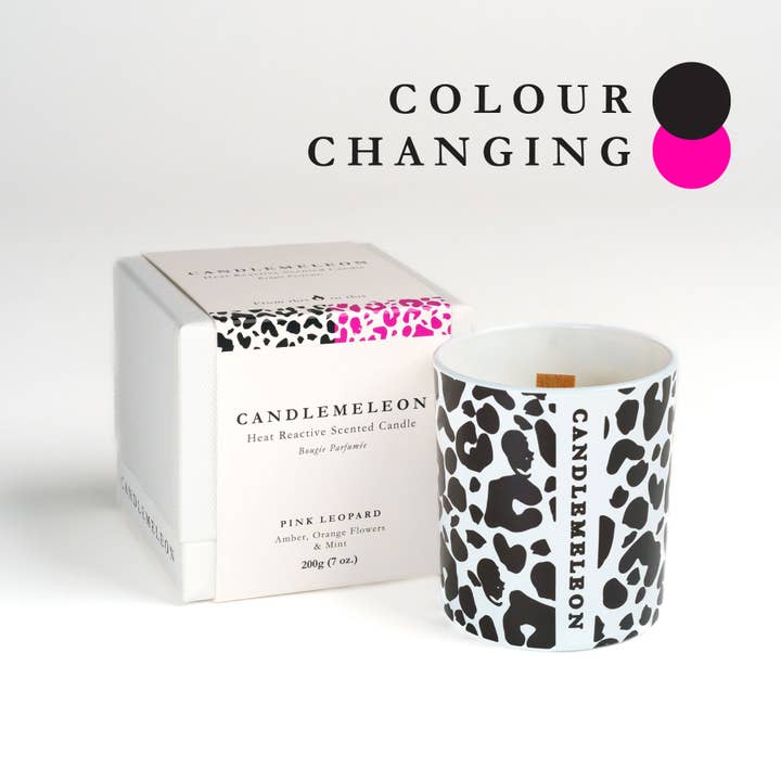 PINK LEOPARD - Colour Changing Soy Woodwick Scented Candle for wholesale by CANDLEMELEON