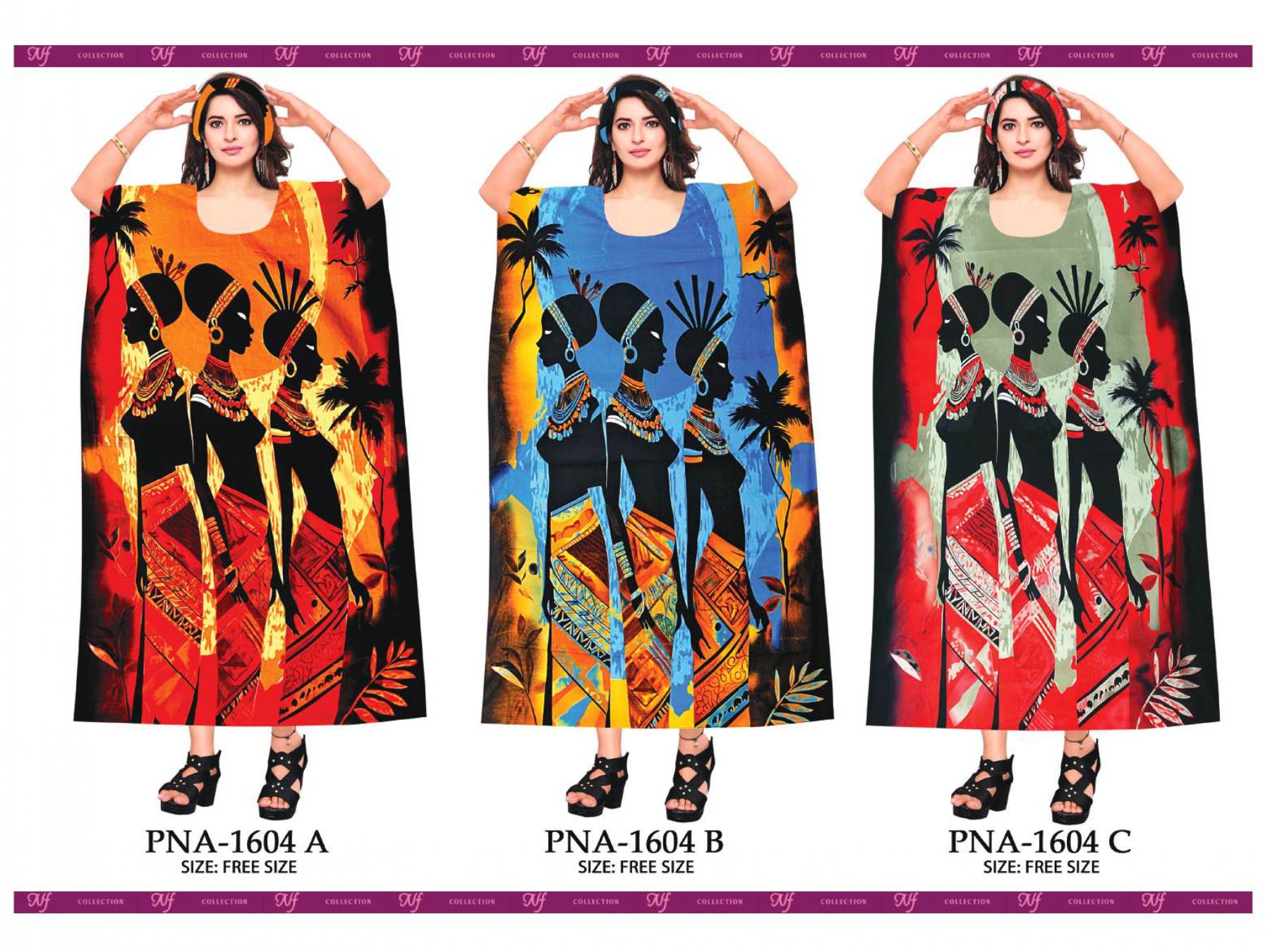 Red 1604C Women's African Print Dashiki Kaftan Dress - One Size for wholesale on Faire