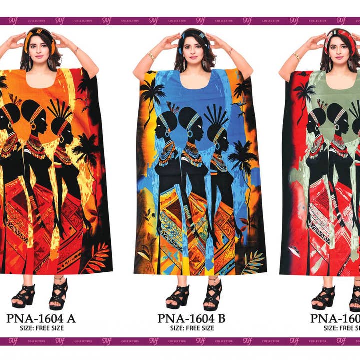 Red 1604C Women's African Print Dashiki Kaftan Dress - One Size for wholesale on Faire0