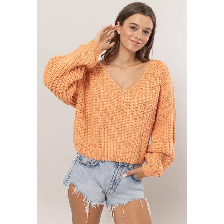 HYFVE - Wholesale Knit Sweater - Women's - HF24F061-Chunky Knit V Neck Sweater