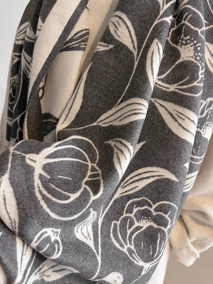 Gray / White Garden Rose Reversible Wrap for wholesale by Winding River