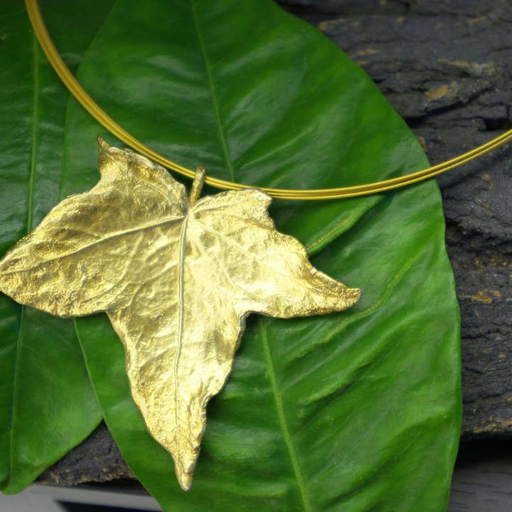 Gold Ivy Leaf Sterling Silver Statement Necklace for wholesale by Mother Nature Jewelry