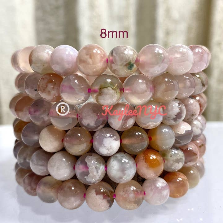 KayleeNYC - Wholesale Beaded Bracelet - Natural Cherry Blossom Flower Agate Bead Bracelet 8mm1