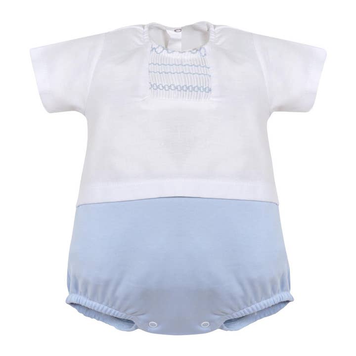 Basics - Baby Boy's smocked romper for wholesale by Marco and Lizzy