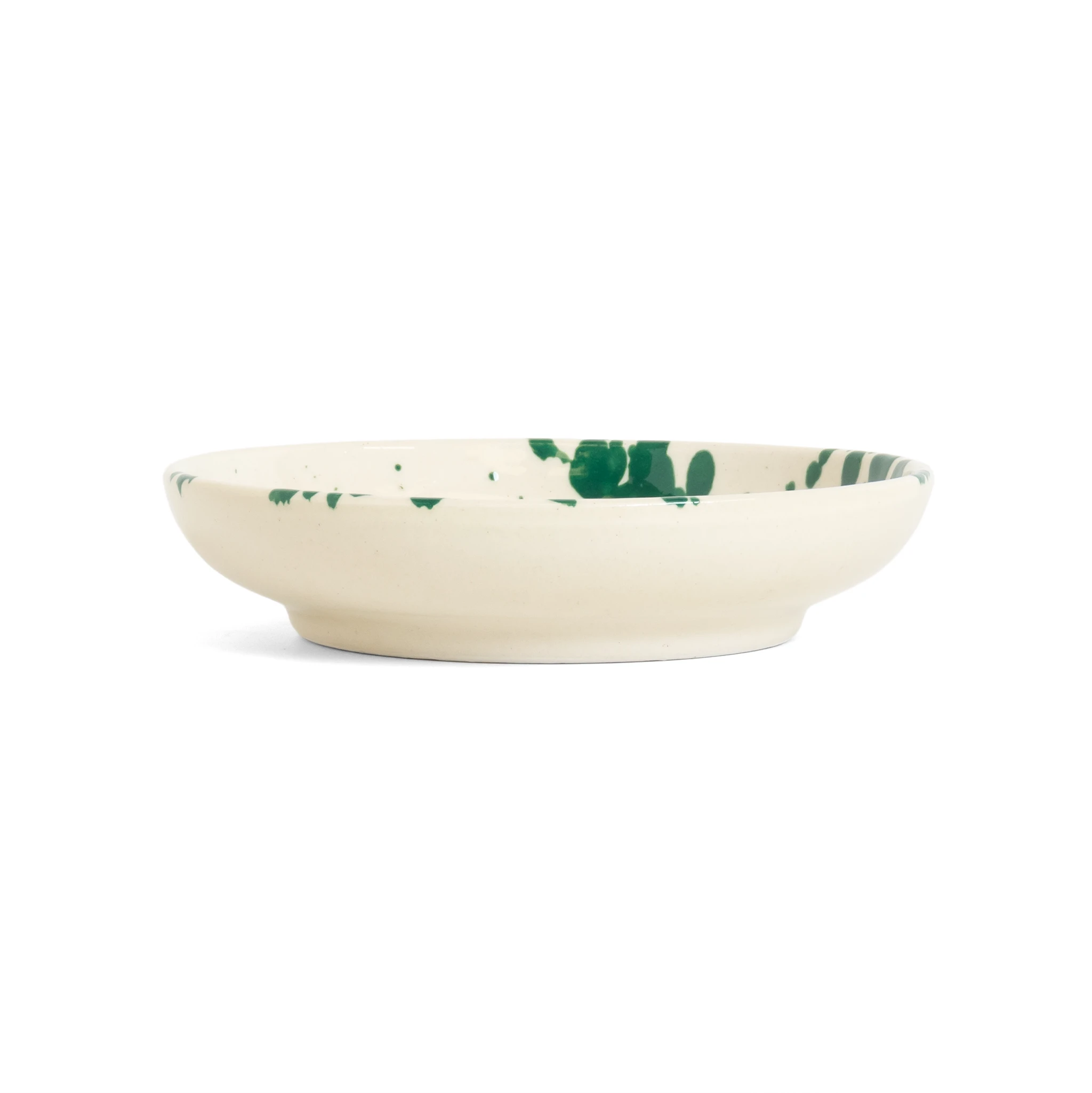ABS Pottery – wholesale Dish – Tapas Dish Green Splatter1