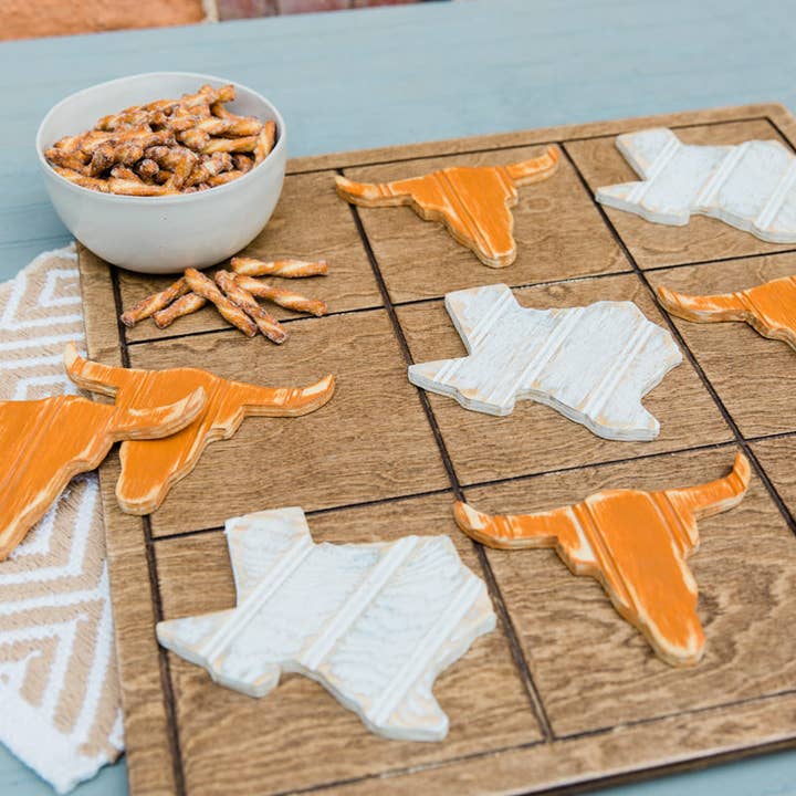 Juego de madera Tic-Tac-Toe, Longhorn/Texas para venta al por mayor de Grace Graffiti