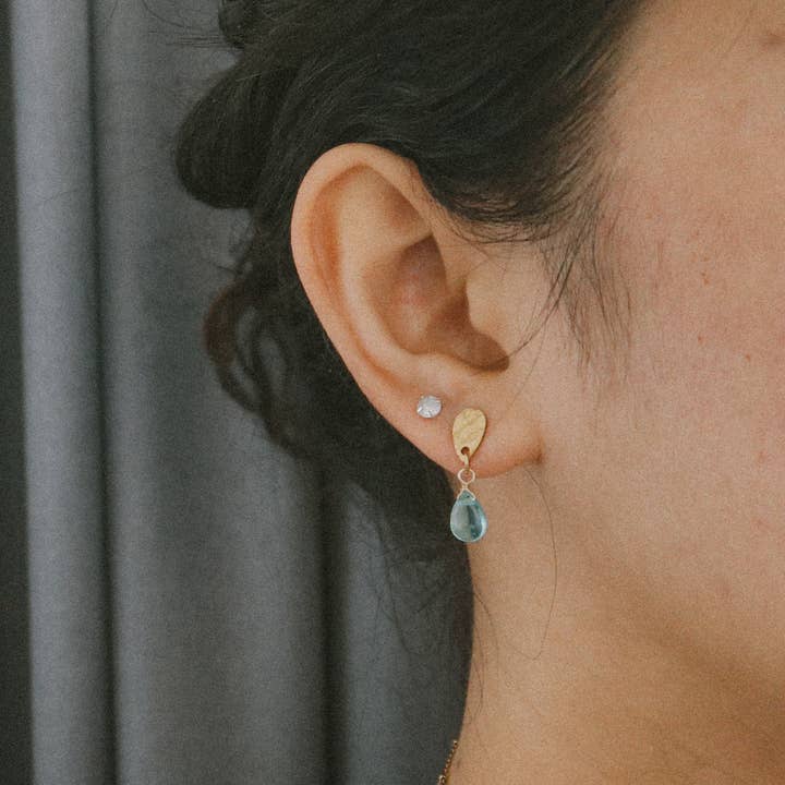 Bali Soul - Wholesale Dangle Earrings - Blue Breeze Glass Teardrop Stud Gold Earrings3