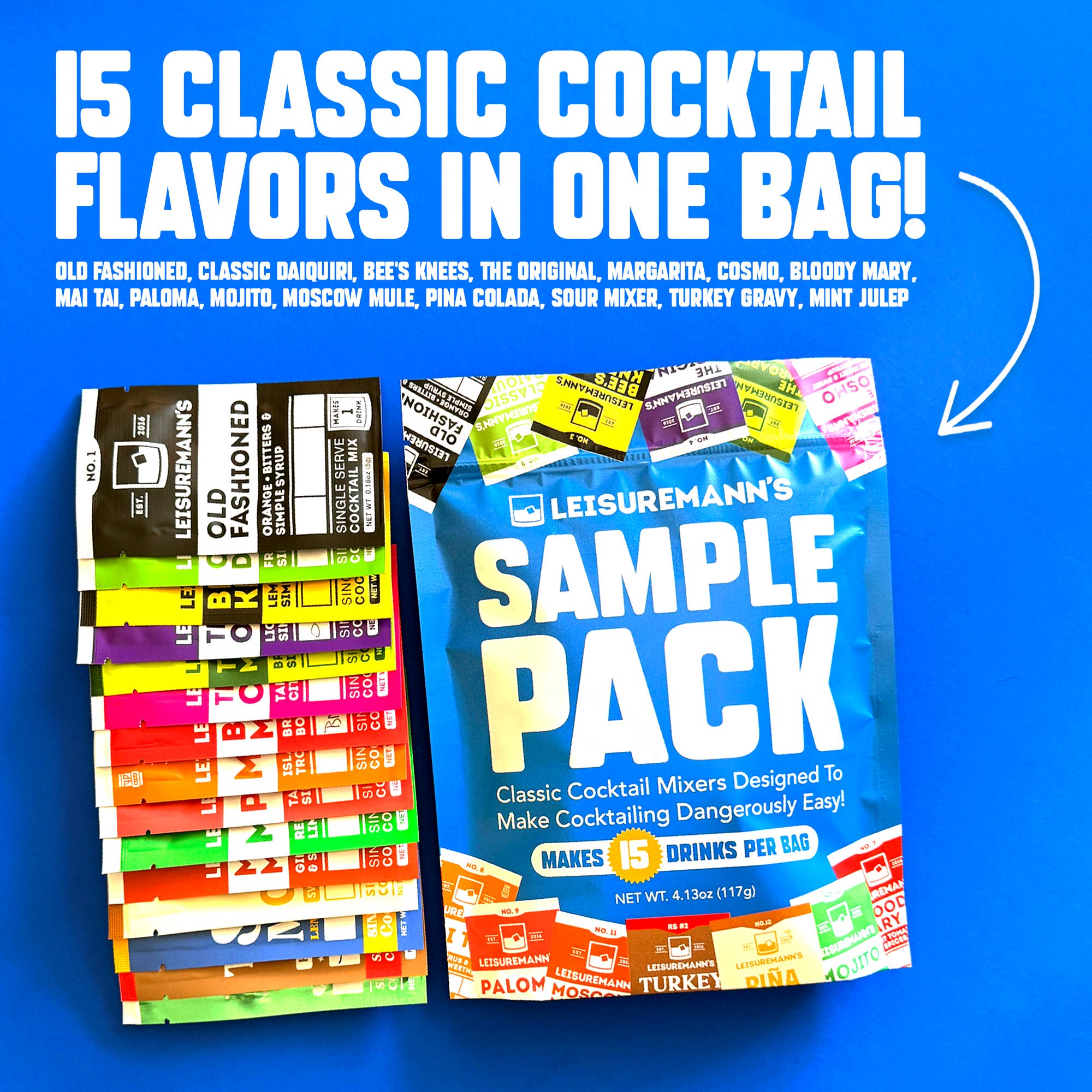 Leisuremann's Cocktail Mixes – wholesale Cocktailmix/-sockerlag – Sample pack med 15 klassiska cocktailmixar2