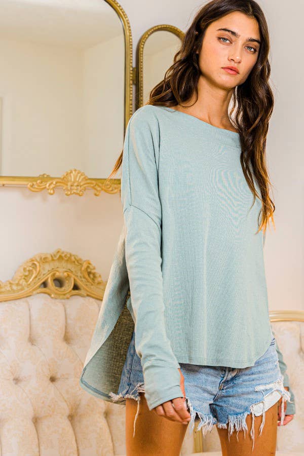 BUCKETLIST INC - Vente Haut en maille – femme - Haut surdimensionné en tricot uni côtelé à dos ouvert T206123