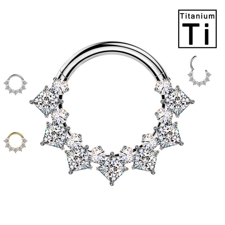 Titanium Circle Piercing with Square Crystal PWY-153 for wholesale by Awaken