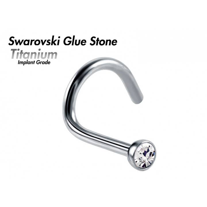 Bodytrend - Wholesale Nose Ring - TITANIUM-CURVE NOSE PINS-SWAROVSKI CRYSTALS , TWIRL NOSE PIN