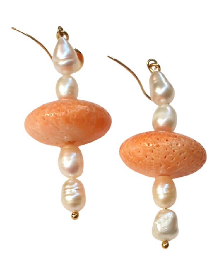 Orecchini Grandi con Corallo e Perle d'Acqua Dolce per la vendita all'ingrosso da parte di Way To Chic