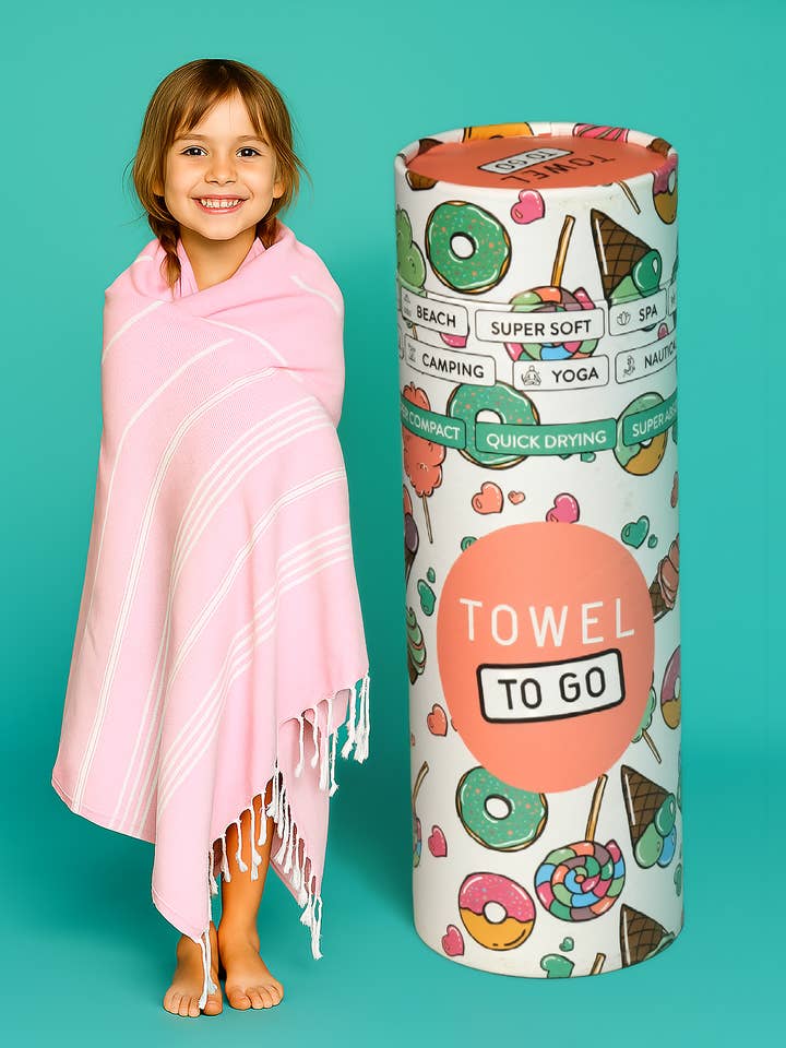 Toalha de Praia IPANEMA Kids, Toalha Hammam com Caixa de Presente, Rosa por atacado de Towel to Go