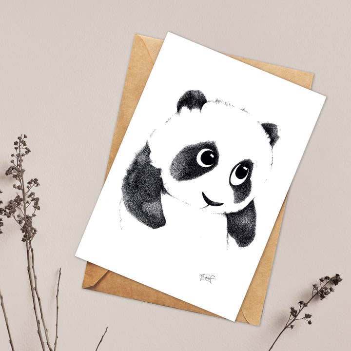 Illustrated postcard PANDA BEAR for wholesale by Atypik' Concept