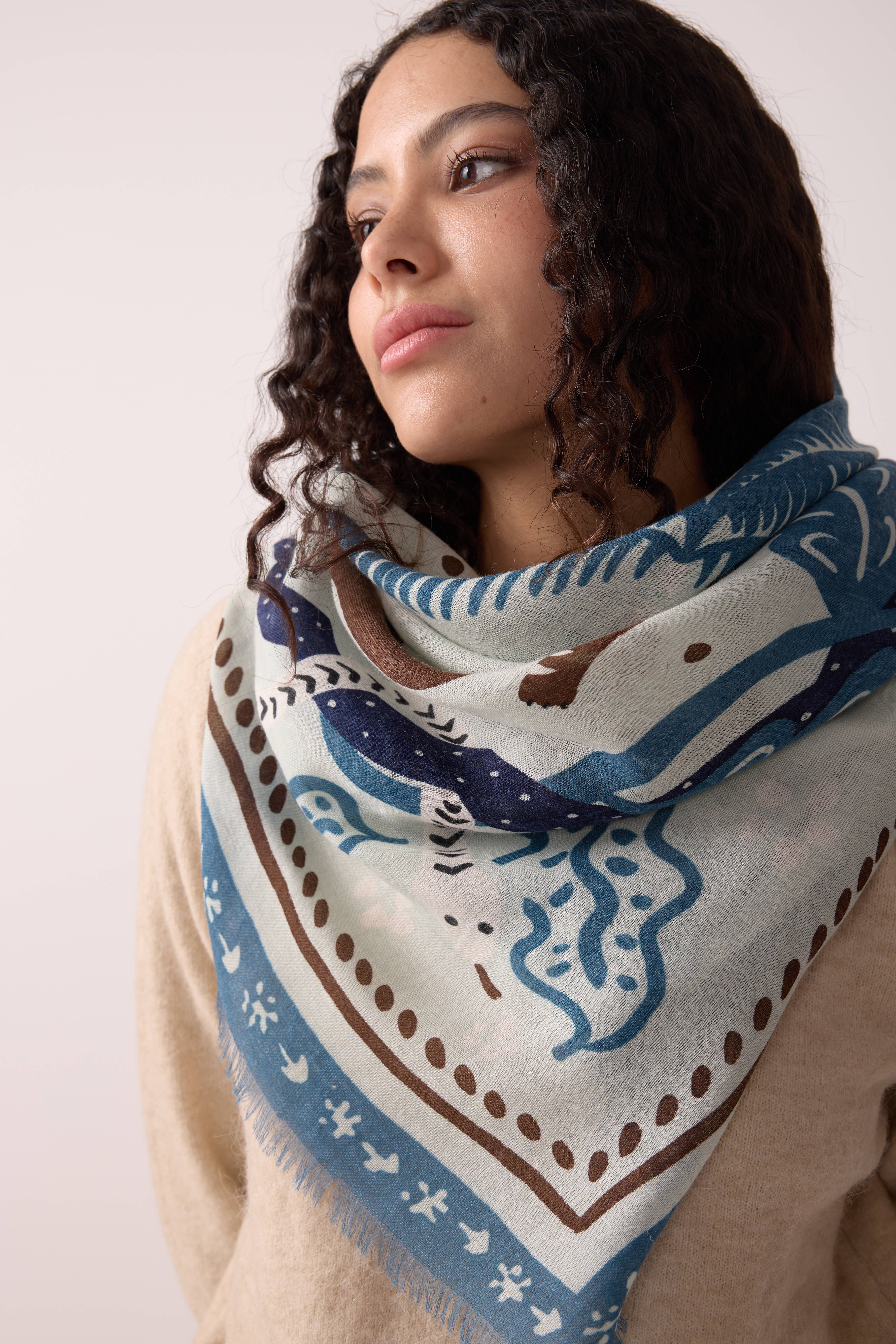 Maradji – wholesale Scarf – Women's – WOOL SCARF TIGER IN THE PALMERAIE STORM BLUE1