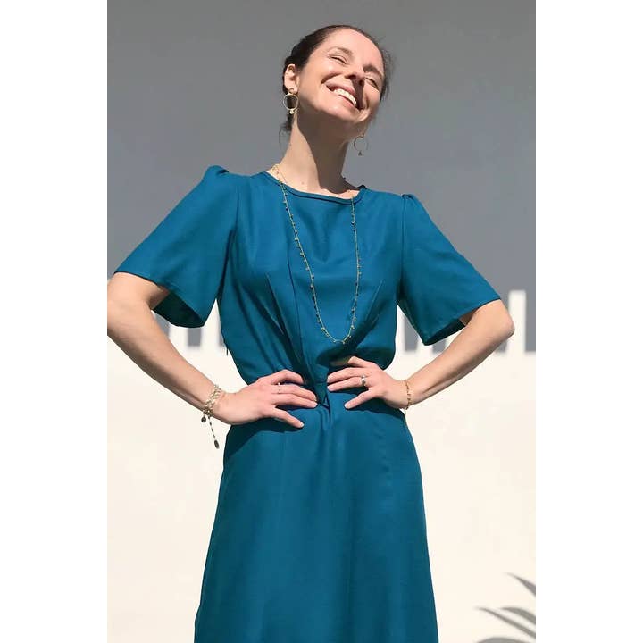 Eglantine et Zoé - Wholesale Fabric - Petrol Blue Viscose Crepe Fabric1