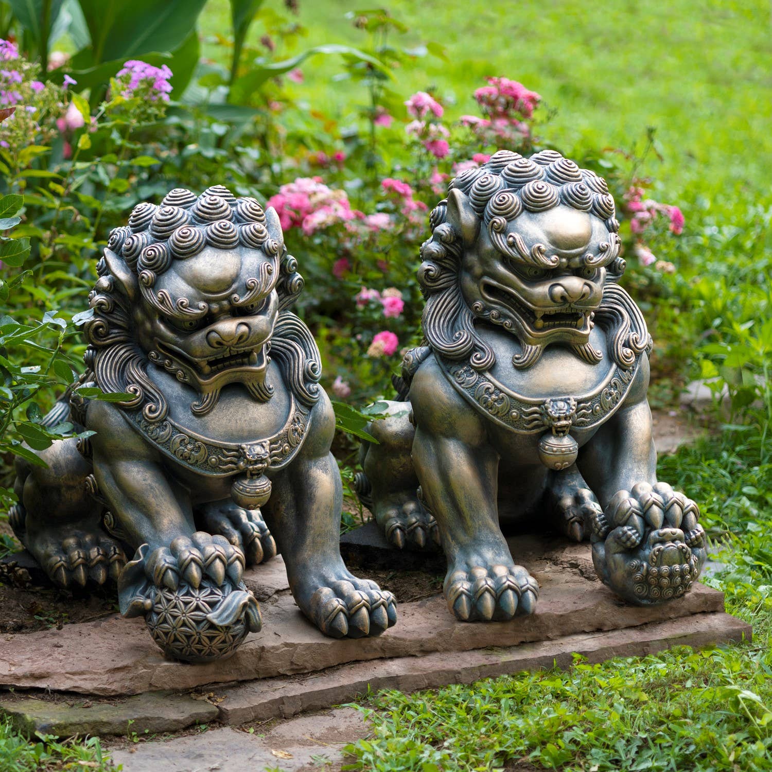 Zaer Ltd. International - Wholesale Decorative Figurine - 24.5" Tall Chinese Foo Dog Sentry Statues- 2PC/Set0