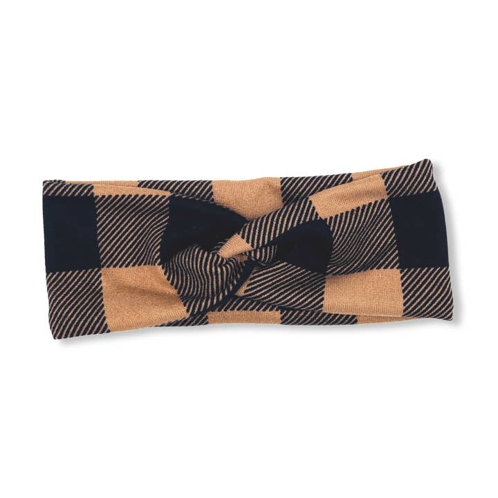 Bandeau noué contre les intempéries pour pull à carreaux marron pour la vente par The Happy Headband Co