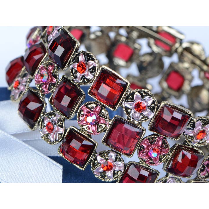 AK Brand – Engroshandel Manchetarmbånd – Messing Antik Rubinrød Diamantformet Filigran Armbånd9