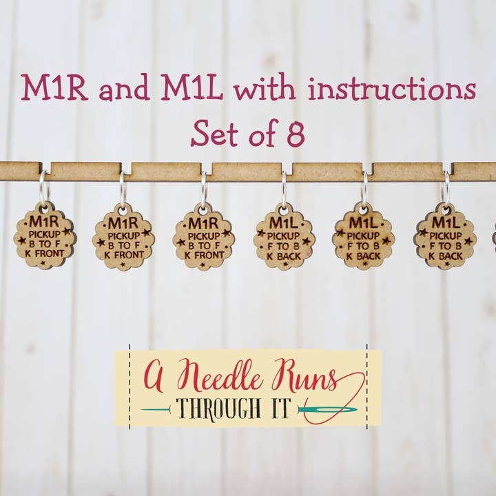 M1L & M1R Increases with Instructions - Stitch Markers (set of 8) for wholesale by A Needle Runs Through It