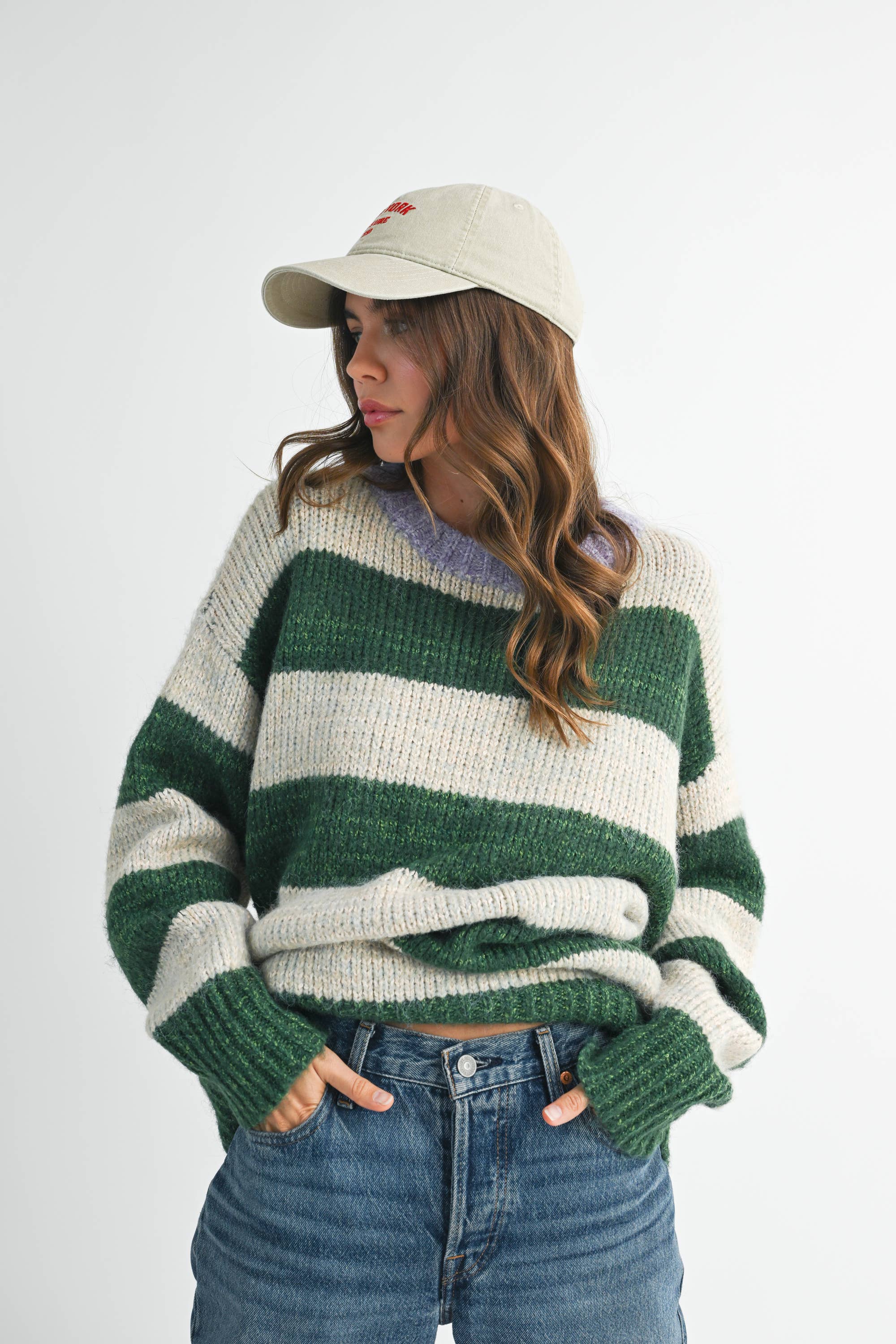 Green 3288GK Oversized Striped Sweater for wholesale on Faire5