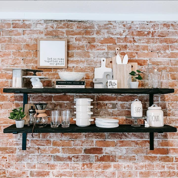 Rustieke diepe plank met industriële metalen Z-beugels - 30 cm x 3,4 cm voor wholesale door Steel Wood Avenue