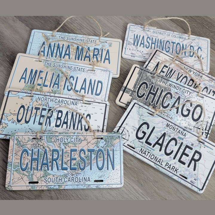 Map Mom - Wholesale Ornament - Outer Banks, NC Wood License Plate Ornament with Map