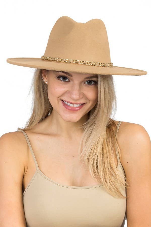 Cap Zone - Vente Chapeau en feutre – unisexe - Chapeau de rancher à large bord à chaîne dorée en faux daim5