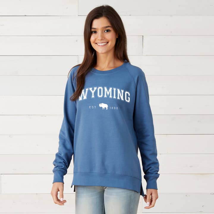 Wyoming Collegiate Style Tunic Crewneck for wholesale by This Joyful Home