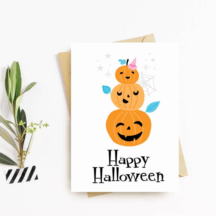 Happy Halloween Greeting Card - Pumpkin Stack for wholesale by Flash On A String Designs
