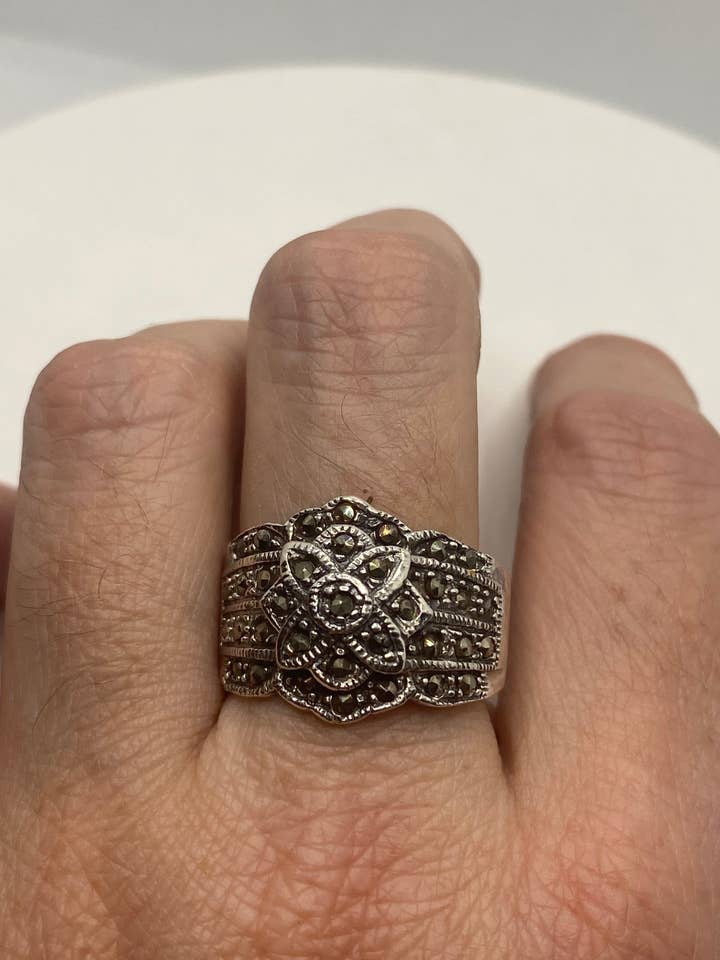Vintage Marcasite 925 Sterling Silver Ring for wholesale by Nemesis Jewelry NYC